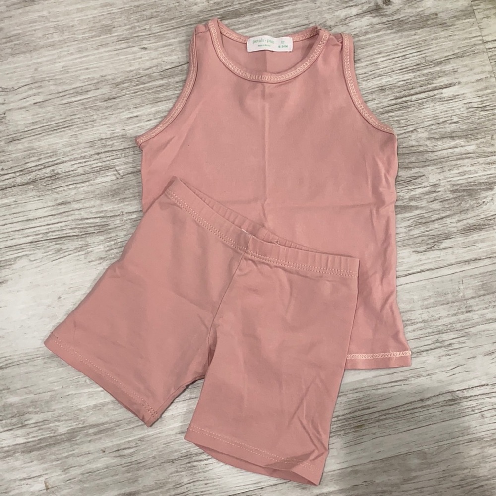 (Double) Petals & peas. 2 piece pink jogger set. 18-24m